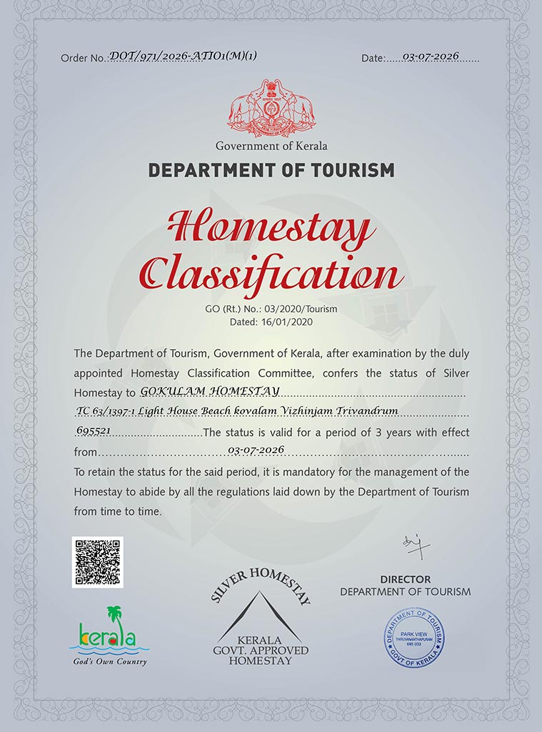 gokulam homestay Silver certificate